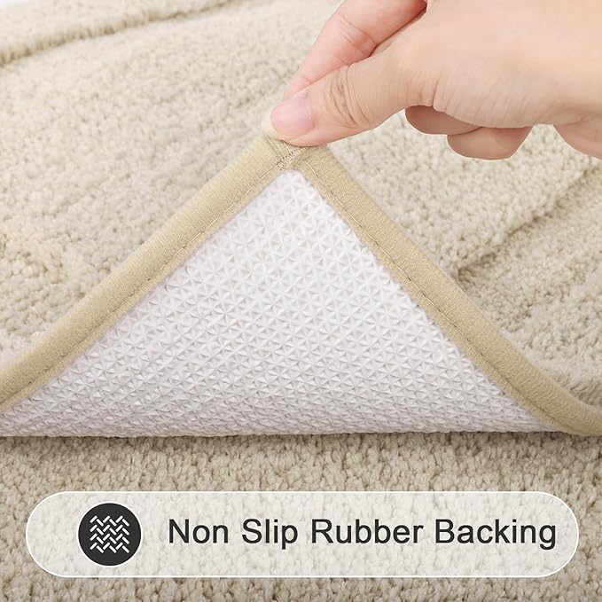 SHACOS Super Soft Bathroom Rugs Set of 2 Pieces 32x20 inch Fluffy Absorbent Bath Mats Non Slip Washable Bath Rugs Bathroom Carpet for Shower Tub, Light Beige