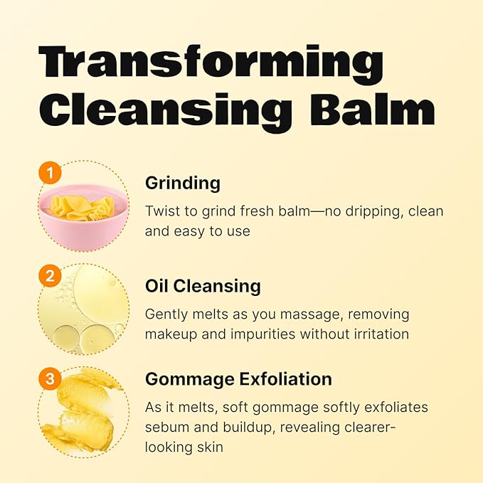 LALARECIPE Yuzu Vitamin C 3-in-1 Gommage Cleansing Balm, Korean Makeup Remover with AHA for Blackheads & Exfoliation, Vegan Facial Cleanser for All Skin Types (1.69 Fl Oz / 50ml)