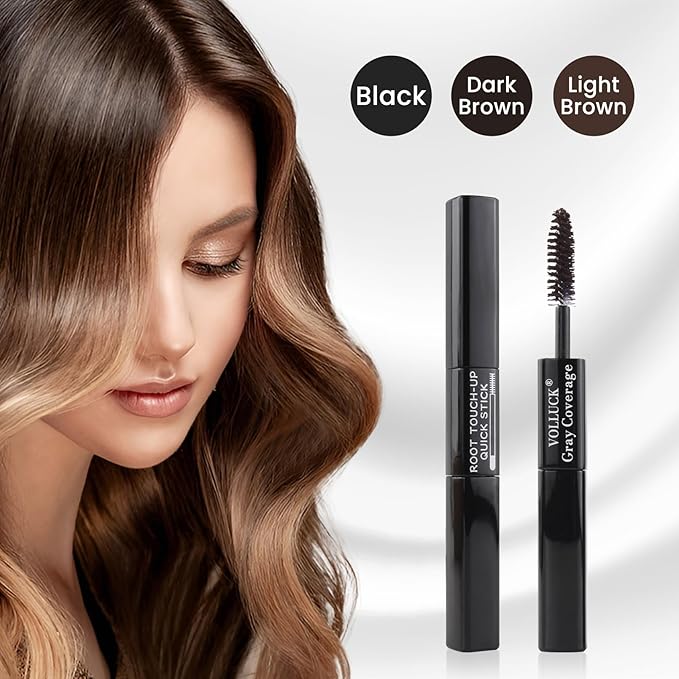 Root Touch Up Stick, Instant Gray Hair Cover Concealer, 2-In-1 Double Head Hair Color Finishing Stick, Hair Mascara Brush for Eyebrow& Beard (Dark Brown, 0.23 Fl oz)