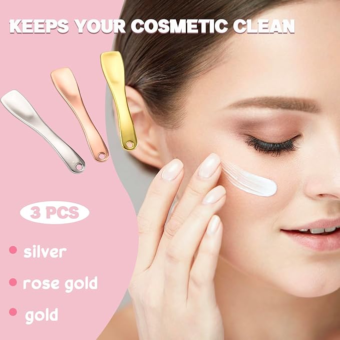 Metal Makeup Spatula Tool - Spatula for Skincare, Cosmetic Scoop for Creams, Lotions, Masks - Makeup Spatula in Rose Gold, Silver and Gold Colors
