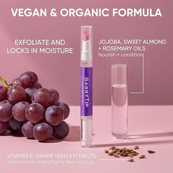 Ceramic Cuticle Pusher & Oil Pen, 2ml Rose + Grape Scented Nail Care Pen, Gentle Cuticle Remover for Dry & Damaged Nails, Moisturize Strengthen Brighten (Pink3.0&Grape3.0)