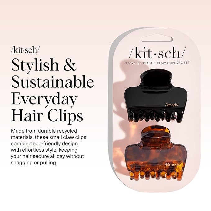 Kitsch Medium Claw Clips for Women - Strong Hold & Stylish Glossy Puffy Design Hair Accessories | Half-Up or Full Updos | Ideal Gifts for Women - 2pc Set, Black & Tort