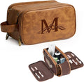 Janhavi Large Personalized Toiletry Bag for Men, Gifts for Boyfriend, Toiletry Bag For Shower Caddy,Personalized Initials & Mountain, Mens Toiletry Travel Bag, Travel Essentials for Men (Brown M)