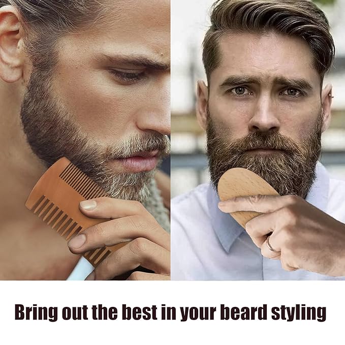 Men's Beard Brush Kit with Pearwood Comb and Boar Bristle Beard Brush, Beard Grooming Tools for Home and Barbershop