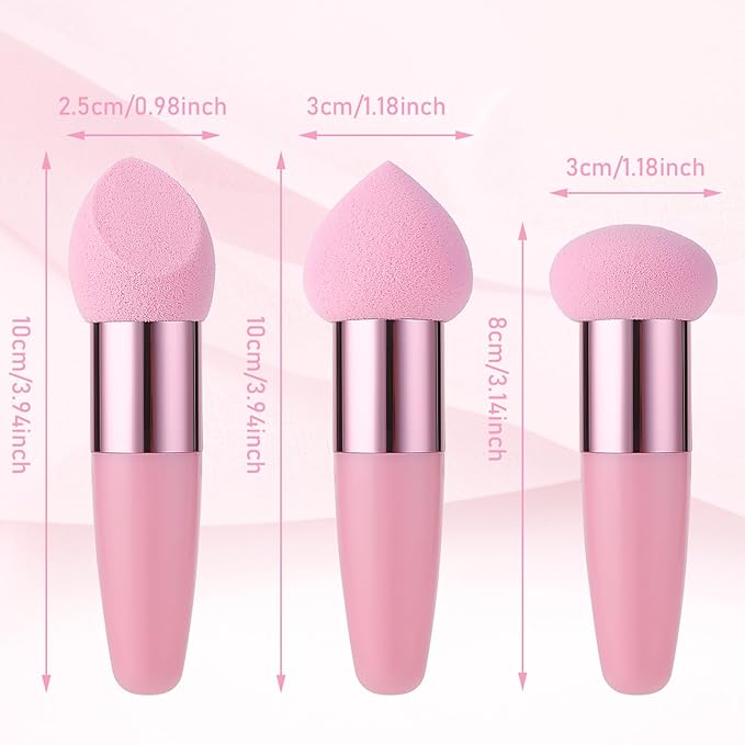 Sibba Makeup Sponge Holder Powders Puff 6 PCS Cosmetic Blending Applicator Mushrooms Foundation Brushes Facials Cream Handle Brush Cosmetic Head Small Blusher Make Up Set Concealer Color