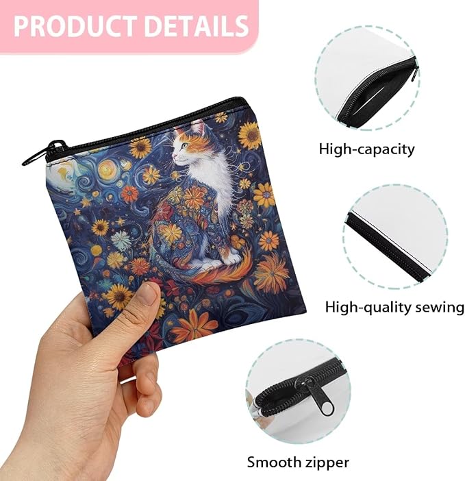 Cat Floral Print Sanitary Napkin Storage Bags Waterproof Period Bags Convenient Storage Organizer for Women
