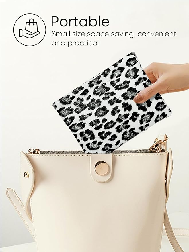 Leopard Leather Small Makeup Pouch for Women,Cosmetic Accessories,Waterproof and Portable Cosmetic Bag,Self-closing, No Zipper, Aesthetic Storage Pouch,Lipstick for Purse,White Black