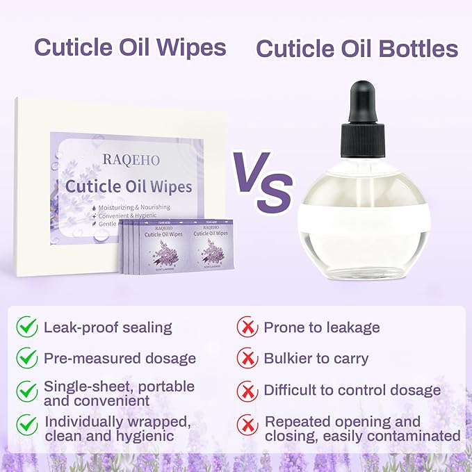100pcs Cuticle Oil for Nails - Lavender Nails Oil Wipes Travel Size Cuticle Oil Aceite Para Cuticula for Weak, Dry, Damaged Nail, Hand Care Products, Technician Essentials, Sensitive Skin