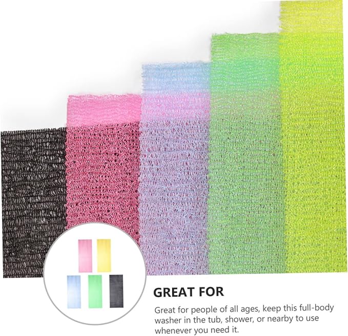 Beaupretty 5pcs Exfoliating Back Scrubber Strap Comfortable Body Washer for Shower for Skin Health and Circulation Bathing Accessory Random Colors