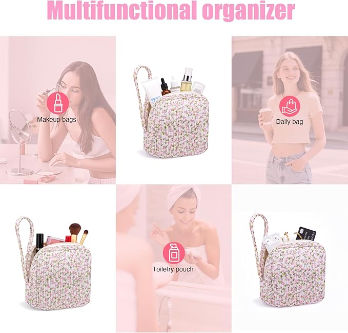Small Makeup Bag | Discreet Period Bag Pad Pouch for Purse| Sanitary Napkin Storage & Tampon Holder for Travel(Flower pink)