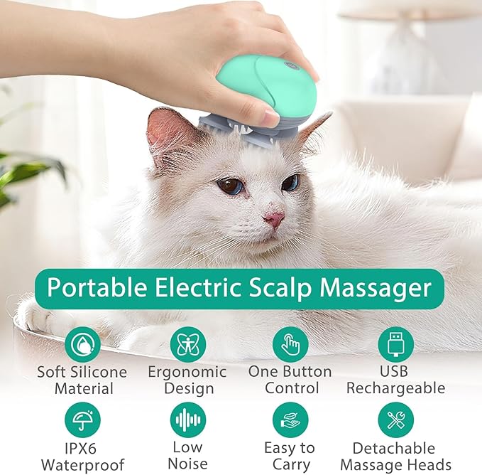 ORIA Electric Head Massager, Cordless Hair Scalp Massager, Handheld Waterproof Head Scratcher with 3 Modes, 4 Detachable Heads, 96 Massage Nodes, for Stress Release, Body Relaxation