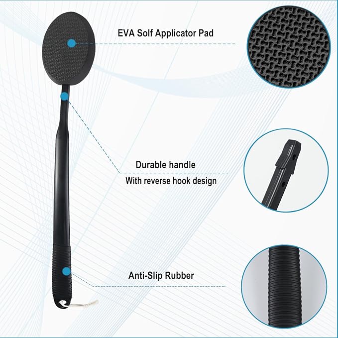 19" Lotion Applicator for Back Tanning Applicator Long Handle Back Lotion Applicator for Feet Self Tanner Back Applicator Sunscreen Applicator for Kids Women Men The Elderly (Black)