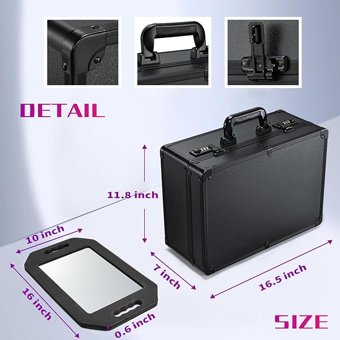 Barber Accessories Case, Profesional Barbers Briefcase Tool Case, Barber Cases for Clippers and Supplies, Hair Scissors Clippers Trimmer Organizer, Barbers Suitcase with Code Lock (Matte Black)