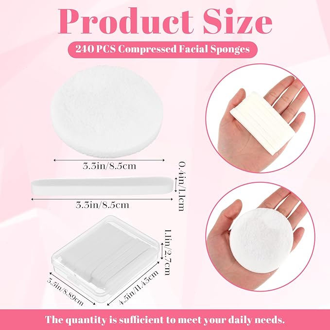 240+2 Pack White Compressed Facial Sponges with Storage Box, Professional Round Compress Face Cleaning & Makeup Removal Sponges for Estheticians, Soft Reusable Exfoliating Spa Sponge (3.1")