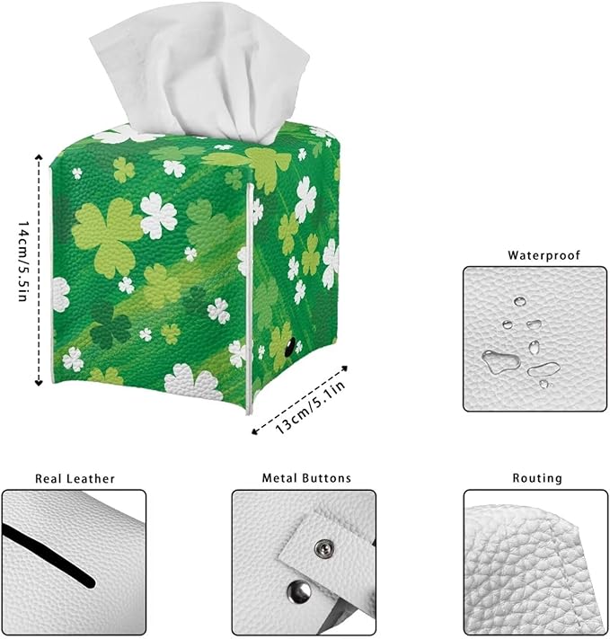 St. Patrick Lucky Grass Stripe Tissue Box Cover Square Tissue Covers Tissue Dispenser Car Tissue Box Holder Cover for Home Decorations