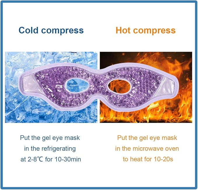 Cooling Gel Eye Mask with Eye Holes, 2 PCS Cold Eye Packs for Puffiness & Swelling, Reusable Hot Cold Compress Heat Ice Gel Pack, Purple and Pink