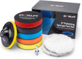 GEVEELIFE 9Pcs Buffing Polishing Pads Kit, 5 Inch Buffing Pads, Sponge & Woolen Pads with M14 Drill Adapter & Backing Plate for Car Care, Polishing, Washing, Cleaning, Waxing