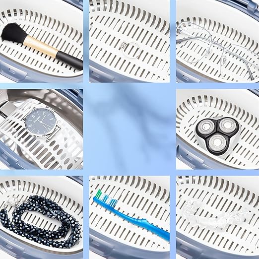Ultrasonic Jewellery Cleaner, 40kHz Professional Cleaner Ultrasonic Machine with Carry Holder, Cleaning Basket for Jewelry, Rings, Eyeglasses, Watches, Silver (600 ml)