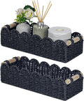 CubesLand Bathroom Basket Organizer, Toilet Tank Paper Storage Baskets 2-Pack, Scalloped Decorative Basket for Countertop w/Handle, Wicker Basket for Bathroom Decor, Home Decor, Living Room, Black