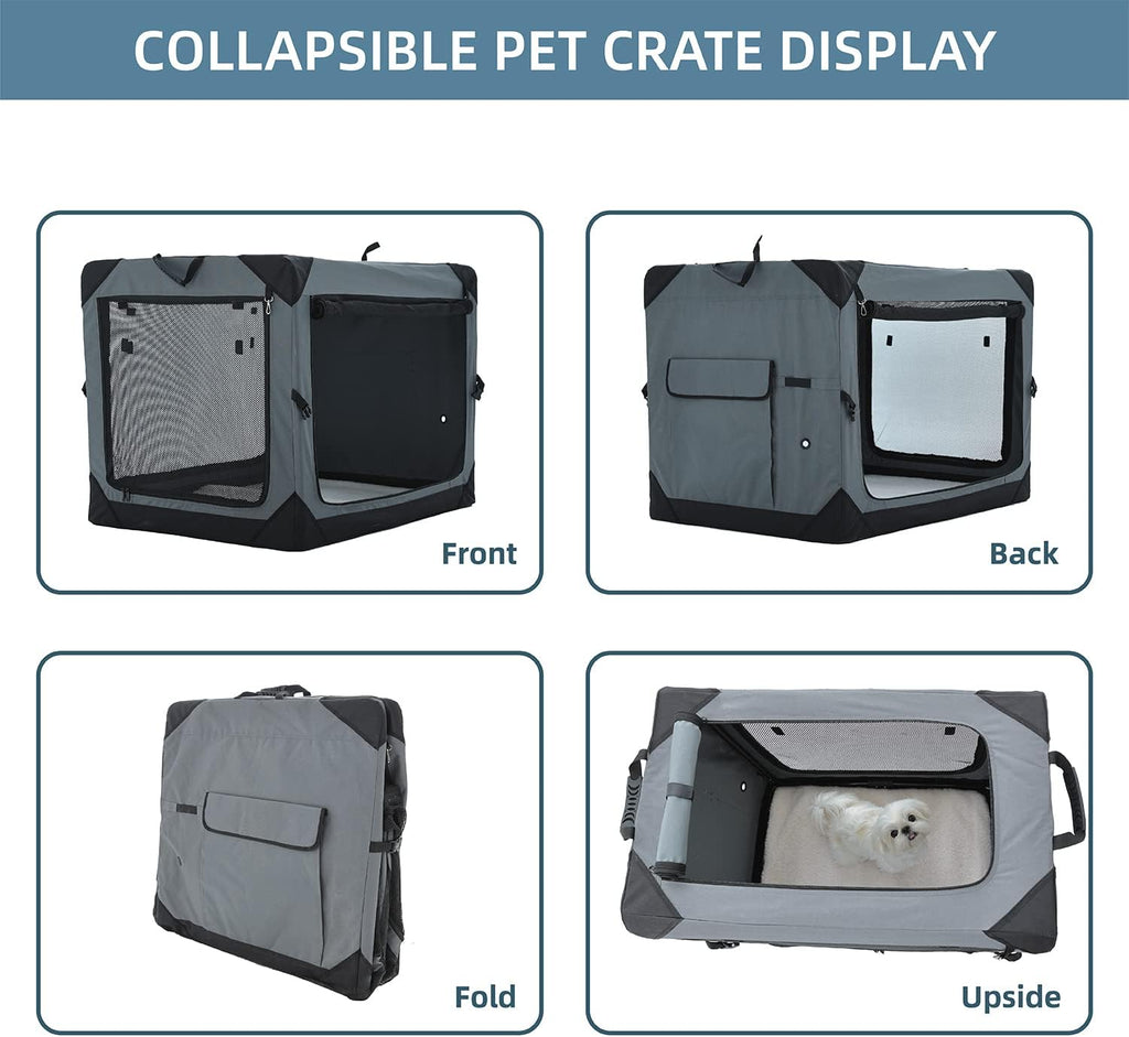 Pettycare 30 Inch Collapsible Dog Crate for Medium Dogs, 4-Door Foldable Soft Dog Kennel with Chew Proof Mesh Windows, Indoor & Outdoor Travel Dog Crate