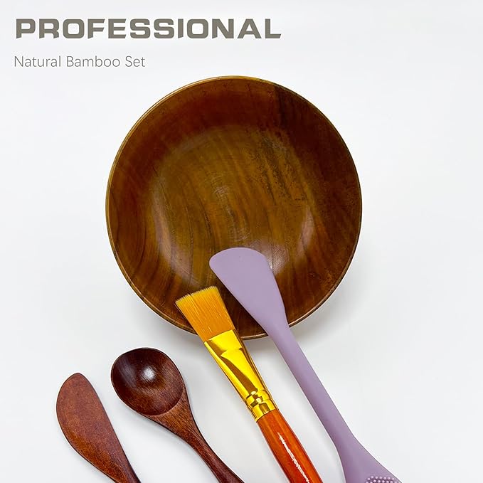 Wood Mask Mixing Bowls 6 Pack,Makeup Facial Skin Care Products for Clay Mask,Home DIY Beauty Personal Care Spa Tools Kit Cosmetic Bowl,Spatula,Spoon,Brush,Silicone Applicator,Headband