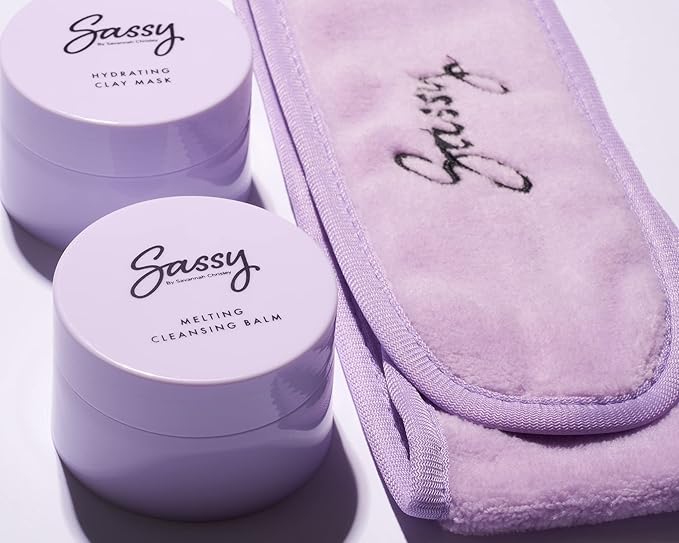 Sassy by Savannah Chrisley Pamper Yourself Kit - Cleansing Balm and Clay Mask with Headband - Perfectly Absorbs Excess Oils for Smoother Skin - Helps Reveal Clearer Complexion - 3 pc Spa Kit
