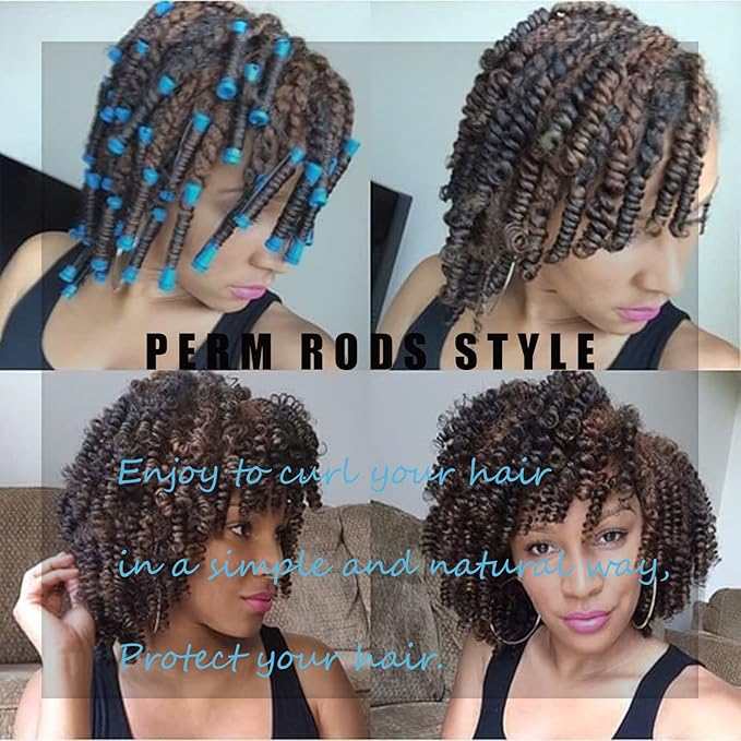Perm Rods,60 pcs Small Size Rollers for Natural Hair Long Short Hair Styling Tool Curlers 0.35 inch Blue Color