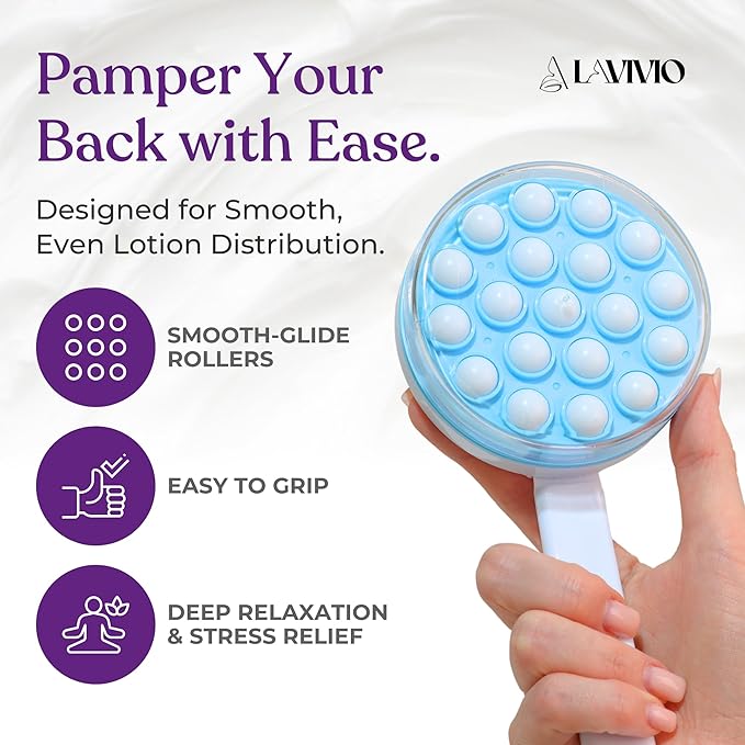 Lotion Applicator for Back - Back Lotion Applicator for Women and Men - 19 Massaging Rollers for Soothing Relief - Long Handle, Easy Application - Ideal for Elderly, Perfect for Cream & Lotion