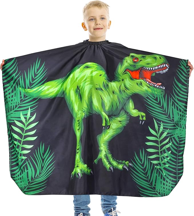 Kids Haircut Cape Waterproof Barber Cape Cover, Dinosaur Hair Cutting Cape for Boys with Adjustable Snap Closure (Dinosaur)