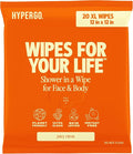 HyperGo XL Body Wipes for Women & Men – 12" x12" Rinse-Free Full Body Cleansing Wipes 20 Count Pack - Citrus | Biodegradable, Hypoallergenic, Aloe-Infused | Gym, Festival, Camping Essentials