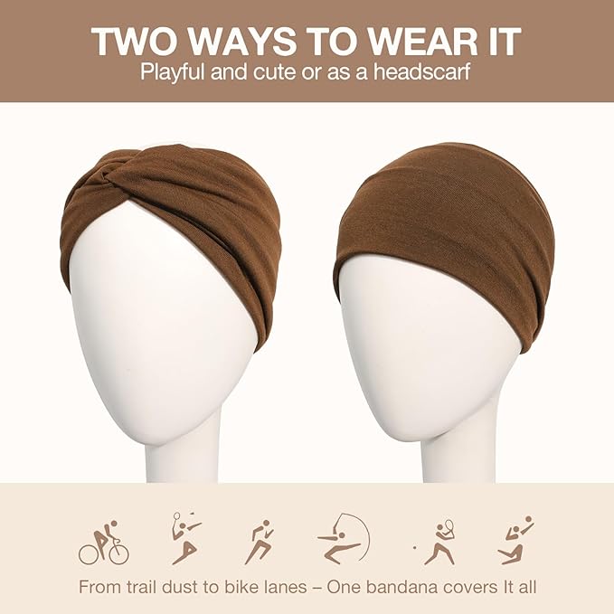 Wide Headbands for Women Knotted No Slip Head Bands Soft Turban Headband Hair Accessories Boho African Solid Color Head Wraps for Women Yoga Workout Pack of 6（Brown）