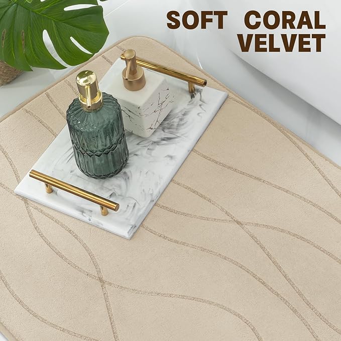 YIHOUSE Memory Foam Bathroom Rug Sets 3 Piece, Ultra Absorbent Bath Mat for Bathroom - Non-Slip Machine Washable & Dry Quickly, 3 Piece Bathroom Mat Set,Khaki
