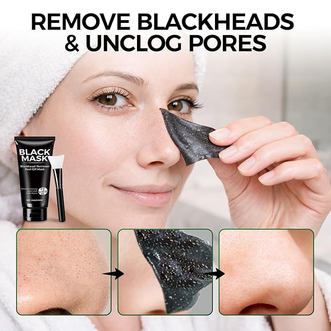 Blackhead Remover Mask Kit, 100ml Charcoal Peel Off Face Mask for Men & Women, Facial Mask Deep Cleansing for Face Nose Blackhead Pores Acne, for Oily & Combination Skin