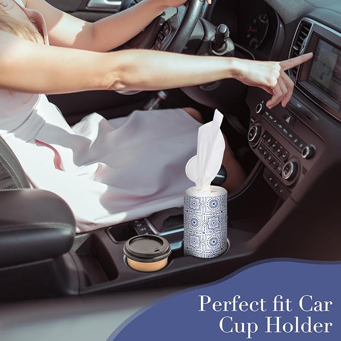 CLOVER Car Tissue Holder with Facial Tissues Bulk,4 Tubes Lotion, Travel Tissues for Cup Holder, Car tissues Cylinder with Gift Wrapping(3-ply,200 Sheets)