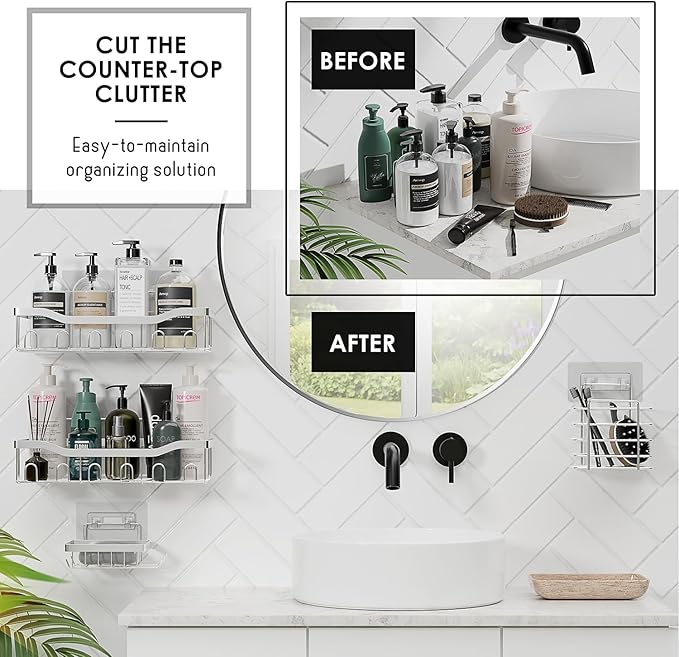 Clara Clark Sage Green Bathroom Set - Bathroom Accessories Set, 24PC Bathroom Accessory Set, Bathroom Sets with Shower Curtain Set, Adhesive Corner Shower Caddy Hanging & Soap Dispenser