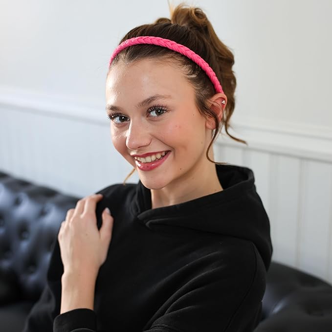 FROG SAC 4 Braided Headbands for Girls, Adjustable Braid Head Bands for Kids, Stretch Elastic Headband, Fabric Hairband Hair Accessories for Women, Easter Basket Fillers Stocking Stuffers (Solid)