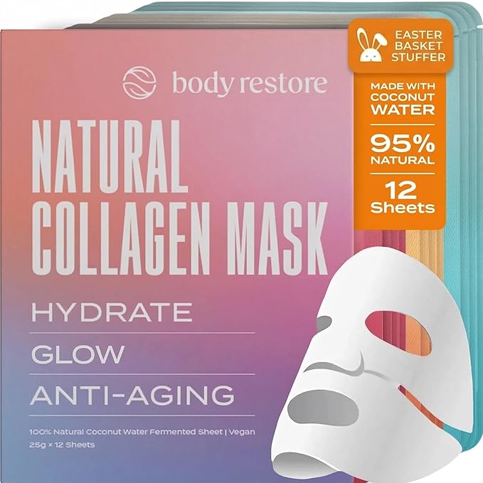 Body Restore Korean Bio-Cellulose Face Mask Variety Pack (12 Pack) – Hydrating, Brightening & Anti-Aging Sheet Masks with Hyaluronic Acid, Niacinamide, Centella – K-Beauty Facial Masks Skincare
