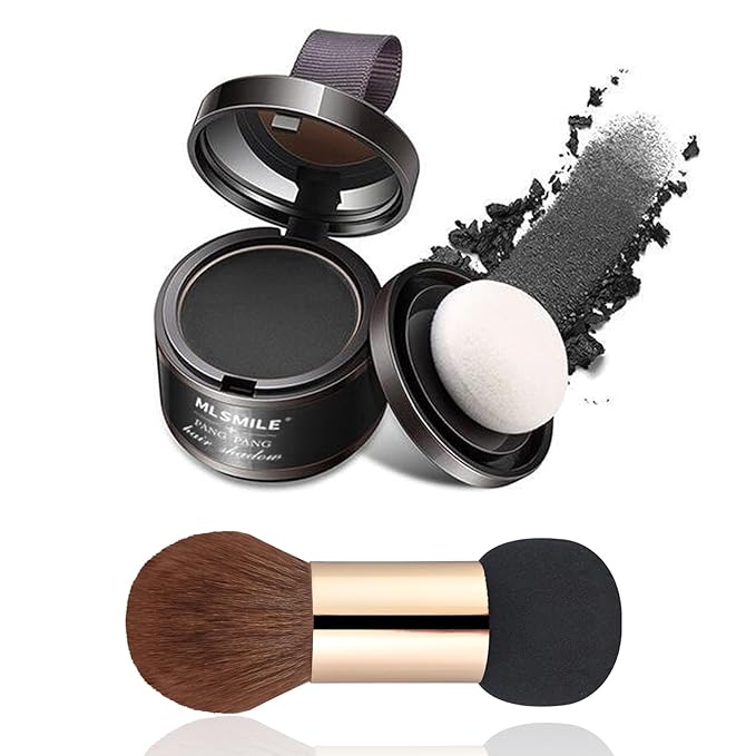 Hairline Powder Hair Root Touch Up - 3 Brush Heads, Instant Cover up Gray Hair, Portable Hair Color Concealer, Women Men's Grey Hair Coverage, Multi-purpose for Eye Shadow & Contouring - Black