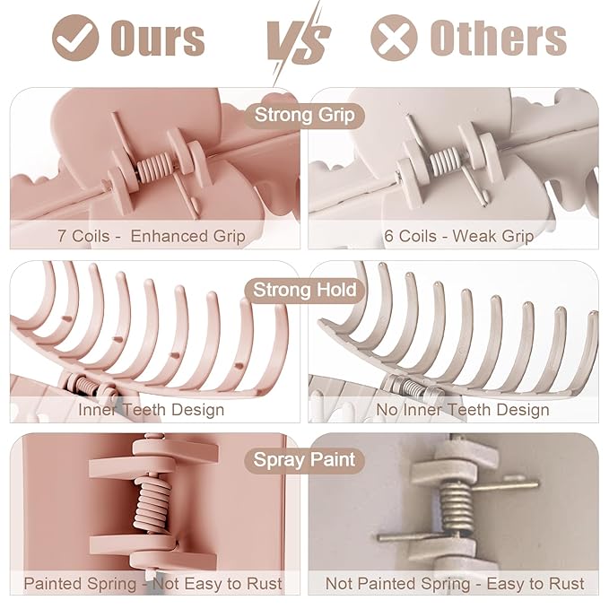 TOCESS Hair Claw Clips for Women - 8PK Large Neutral Matte Jumbo Hair Clips for Thick, Thin, Long, Short, Curly Hair Girls, Big Jaw Clip Set for Daily Use(Rosewater Pink)