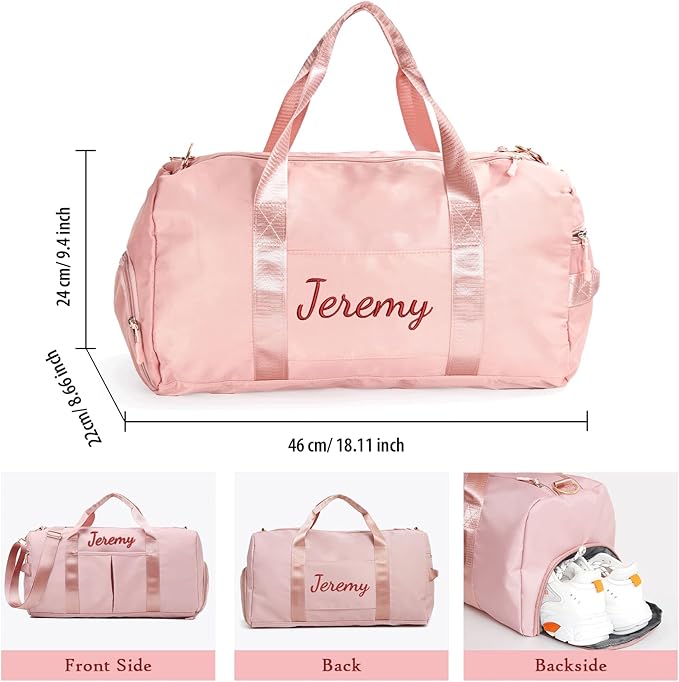 Flycalf Personalized Duffel Bag Dance Travel Bag with Embroidery Name with Shoe Compartment for Sports Gym