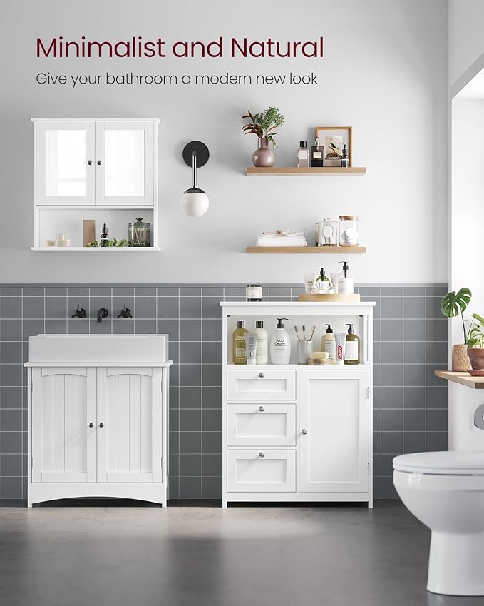 VASAGLE Floor Storage Cabinet, Freestanding Storage Unit with 3 Drawers, Adjustable Shelf, 11.8 x 23.6 x 31.5 Inches, for Living Room, Bathroom, Entryway, White UBBC542P31V2