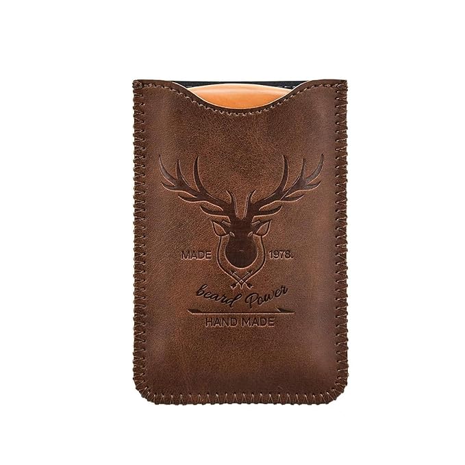 Wooden Comb with Durable Case - Fine & Coarse Teeth, Pocket Comb for Beards, Mustaches & Hair, Brown Deer Design