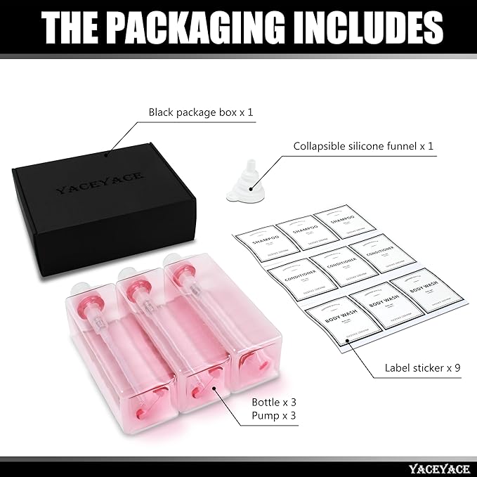 22oz Set of 3 Travel Shampoo and Conditioner Dispenser, Empty Soap Dispenser, Pink Refillable Bottles