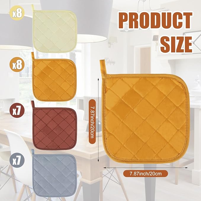 Uiifan 30 Pieces Cotton Pot Holders for Kitchen Washable Heat Resistant Potholders Oven Hot Pads for Cooking and Baking, 7.87 x 7.87 x 0.2 Inch(Chic Color)
