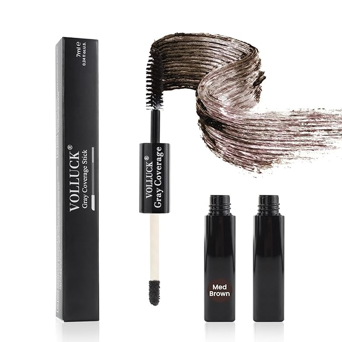Root Touch Up Stick, Instant Gray Hair Cover Concealer Stick, 2-In-1 Double Head Hair Color Finishing, Hair Mascara Brush for Eyebrow& Beard (Med Brown, 0.23 Fl oz)