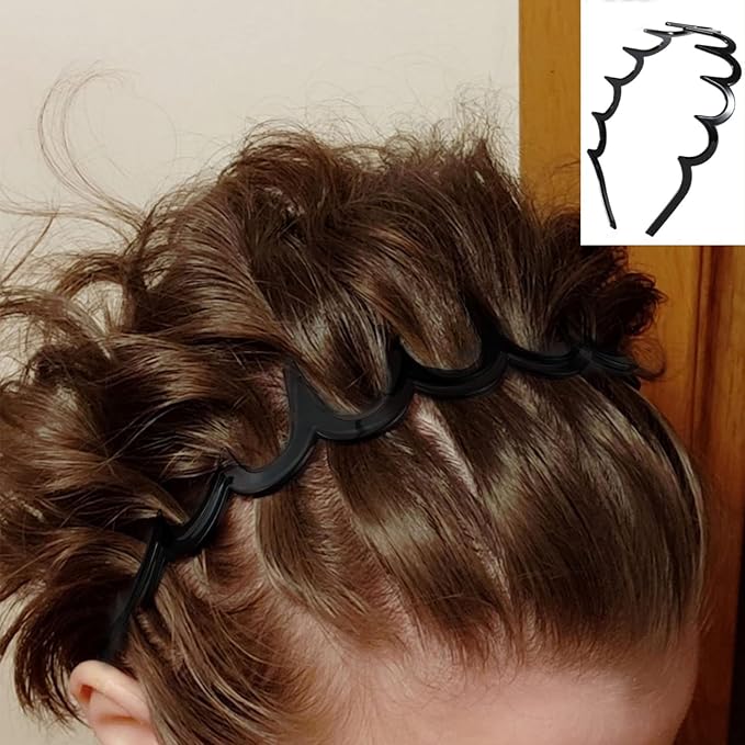 8 PCS Fashion Effortless Plastic Headbands with Teeth Comb Black Skinny Headbands No Slip Hair Accessories Bands for Women Men Teen Girls, Lacquered Black