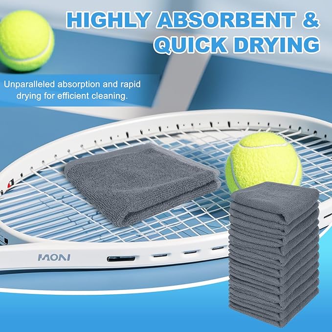 12 Pack 100% Cotton Wash Cloth, 12x12 Inch Highly Absorbent and Soft Feel Fingertip Towels, Machine Washable Washcloths for Bathroom, Gym, Hotel, Spa and Kitchen, Grey