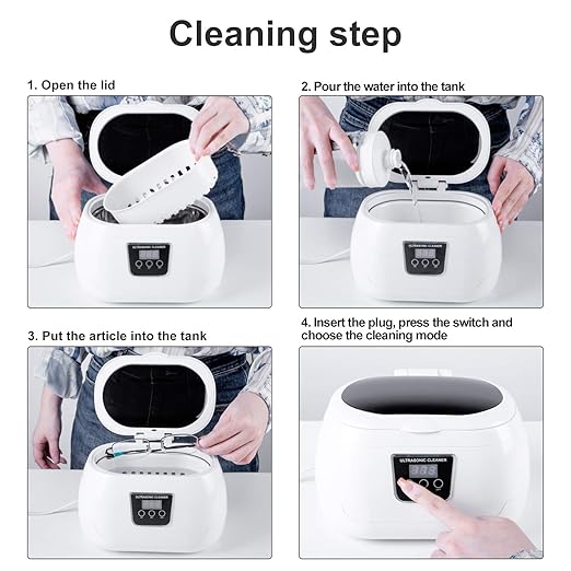 Ultrasonic Jewellery Cleaner, 600ml Sonic Jewellery Bath Machine with Cleaning Basket and Watch Stand- Stainless Steel Tank & Digital Timer -for Jewelry Glasses Watch Metal Coins Dentures