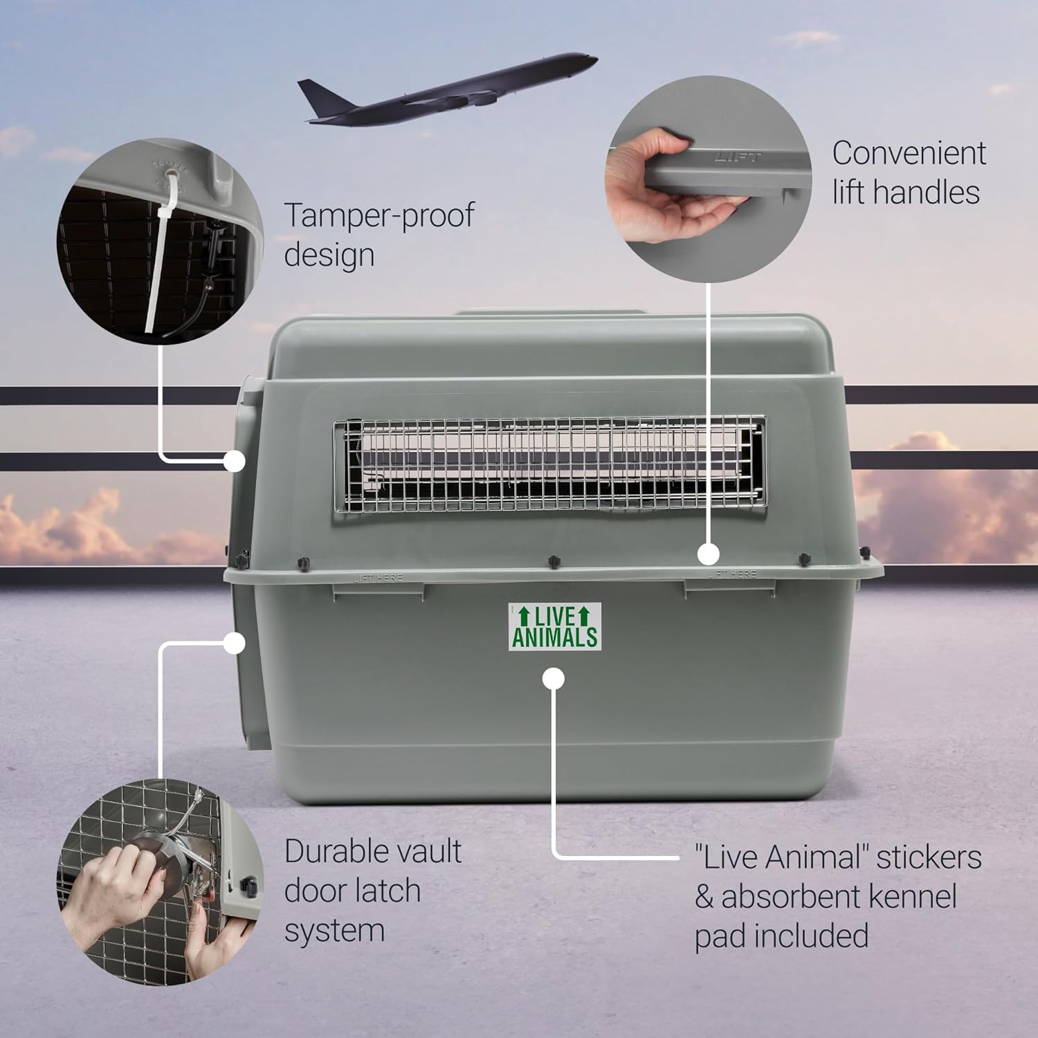 Petmate Sky Kennel - For Air and Travel, Airline Compliant Dog Crate for Pets 50-70 lbs, Heavy Duty Dog Kennel, Made in the USA- 36 Inches