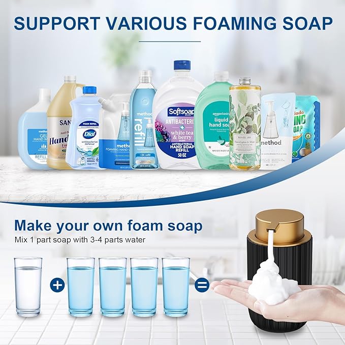 Ceramic Foaming Soap Dispenser, 12 oz Bathroom Foam Hand Soap Dispenser, Refillable Lotion Soap Dispenser with Removable Pump for Kitchen Hand Wash Dispenser, Modern Home Decor (Black)